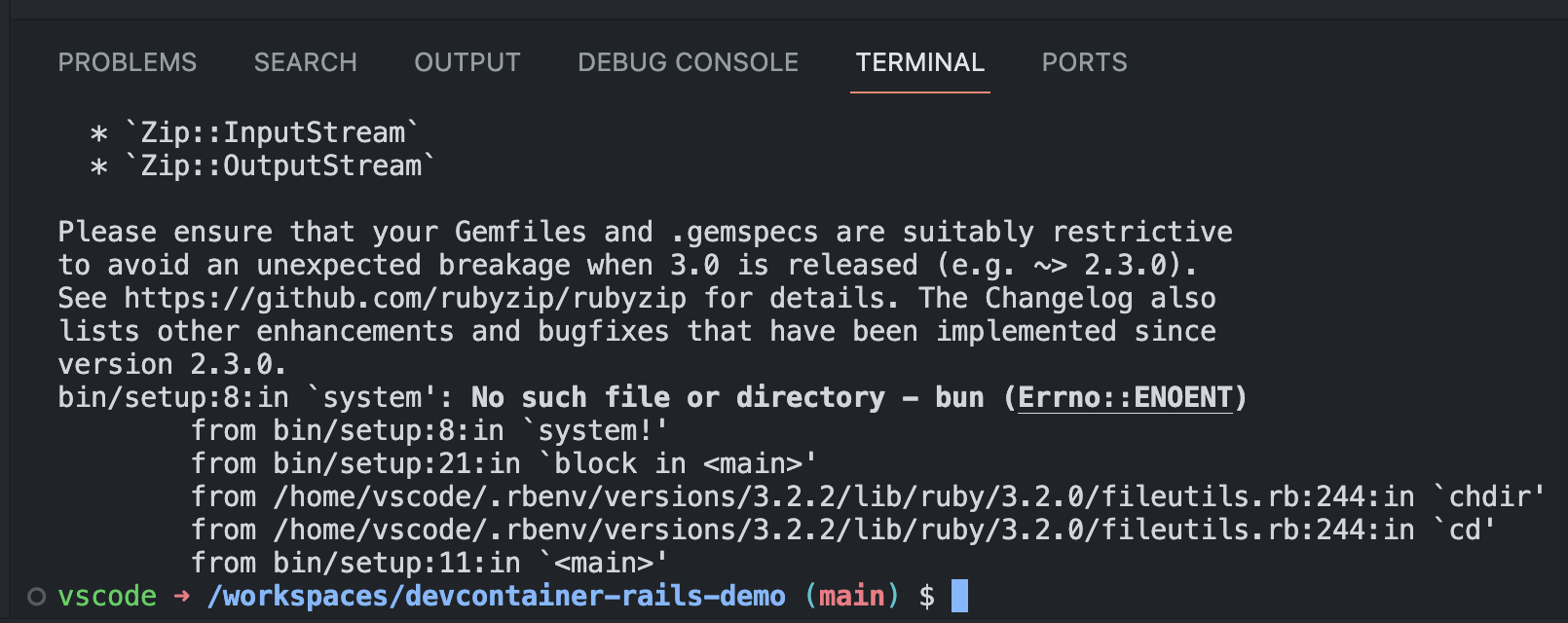 devcontainer setup error