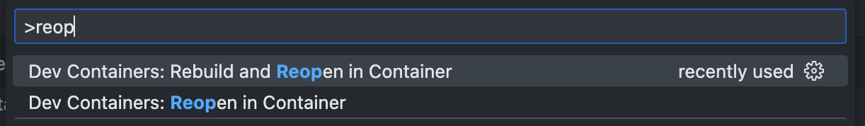 vscode reopen in container command